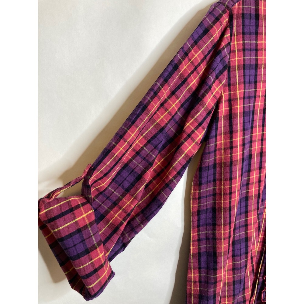 Betsey Johnson Intimates Womens Top L Pink Plaid Ruffle Button Pajama Loungewear - Picture 7 of 9